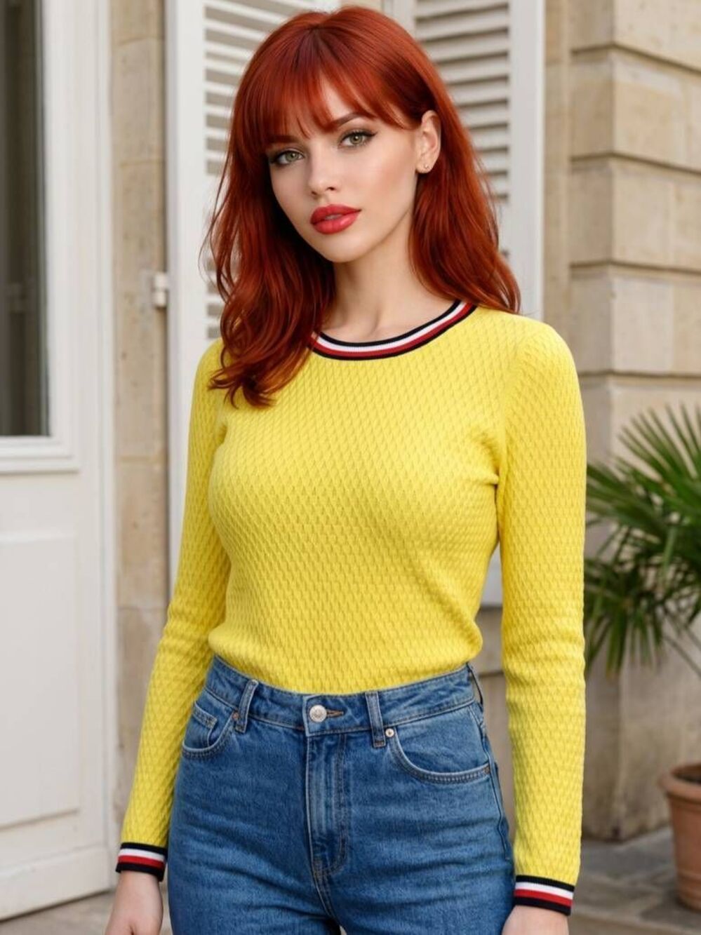 🔥Tommy Hilfiger Yellow Waffle Knit Long Sleeve Top Medium